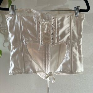 VTG White Satin Corset with Heart Cutout Detail